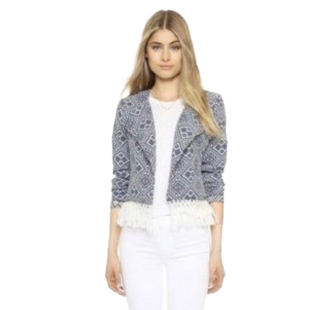 Cupcakes and Cashmere Jakob Jacquard Blue White Blazer Women’s Size M NWOT